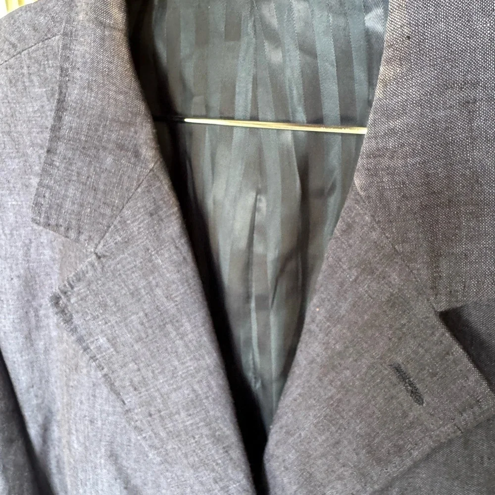 Denim Blue Linen Sport Coat Large Structured Shoulders